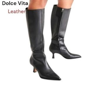 Dolce Vita AUGGIE Black Leather Knee High Heel Kitten Tall Boot Shoe Women 7.5